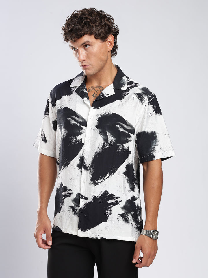 White Printed Boxy Fit  Shirt