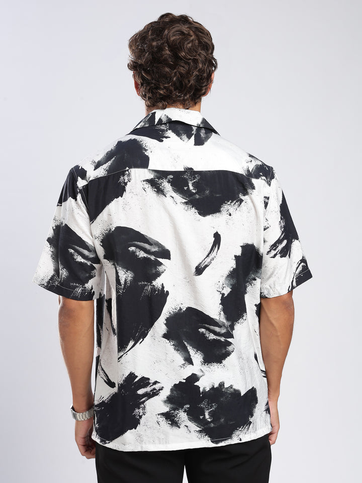 White Printed Boxy Fit  Shirt