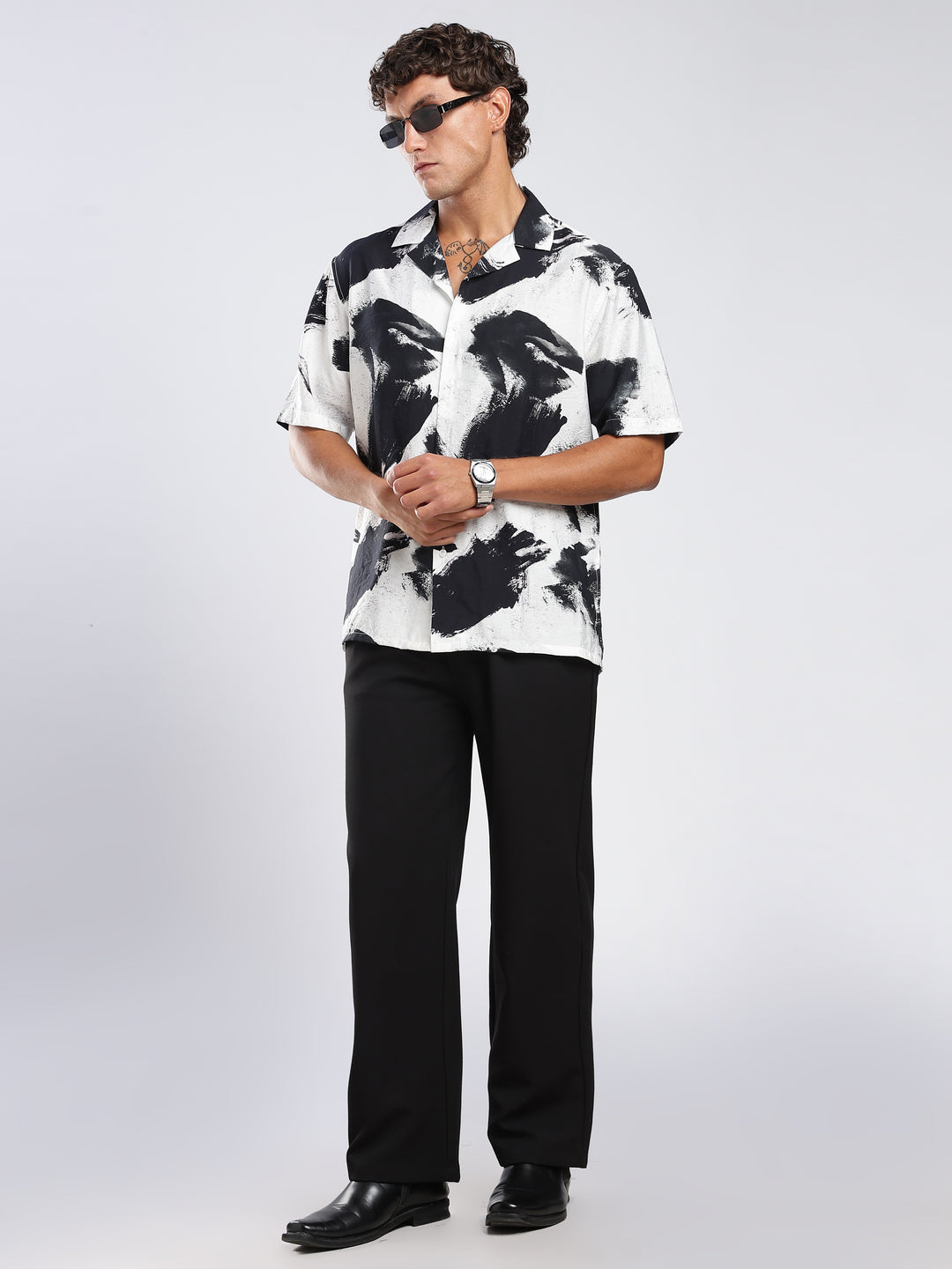 White Printed Boxy Fit  Shirt