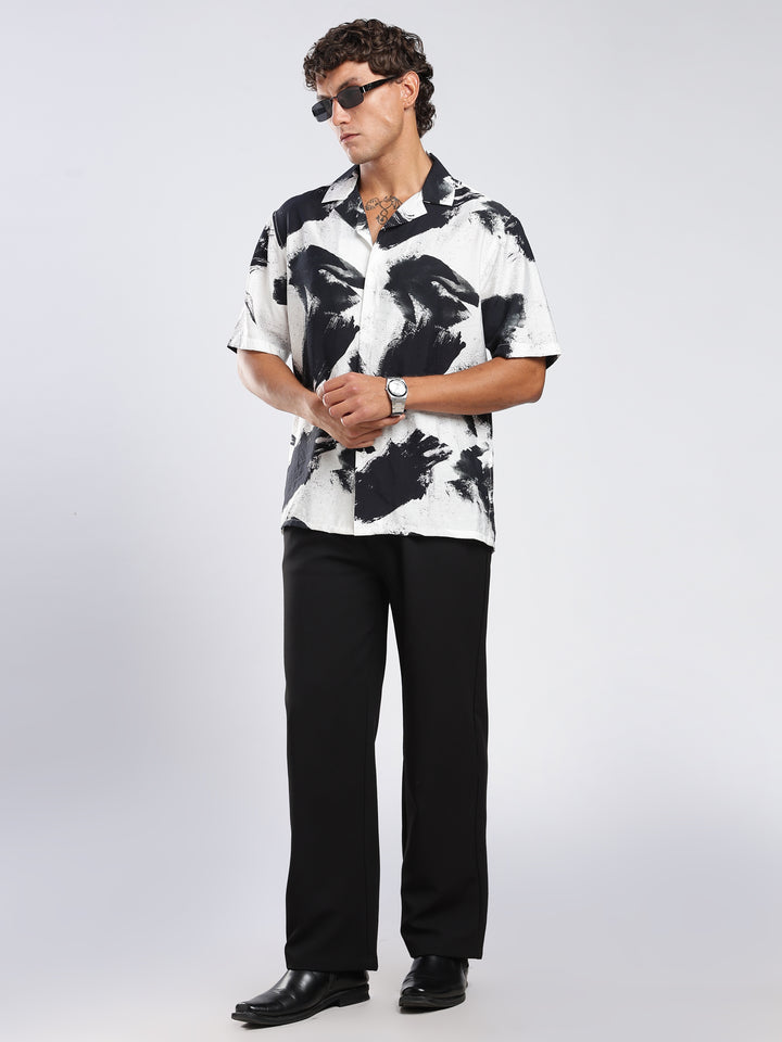 White Printed Boxy Fit  Shirt
