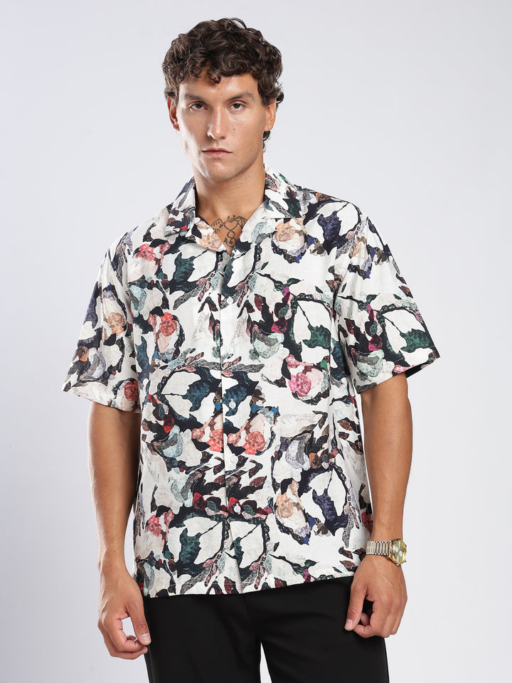 Offwhite Printed Boxy Fit Casual Shirt