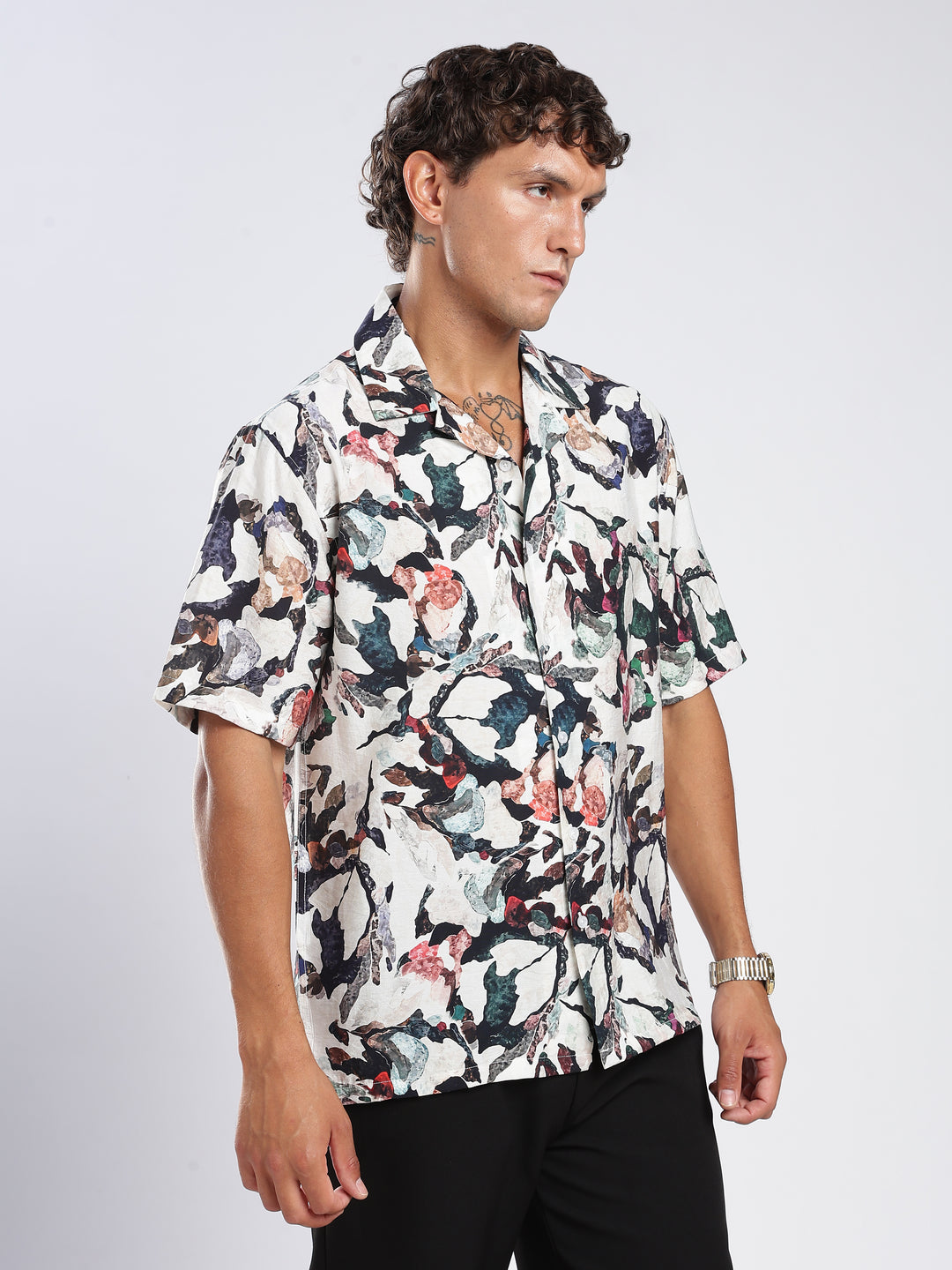 Offwhite Printed Boxy Fit Casual Shirt