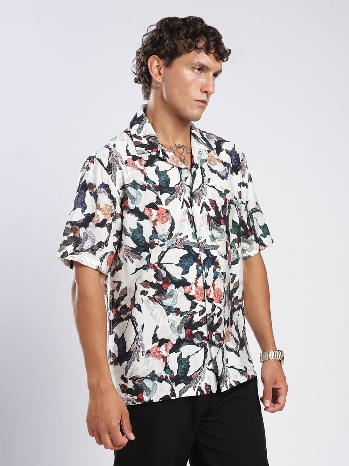 Offwhite Printed Boxy Fit Casual Shirt