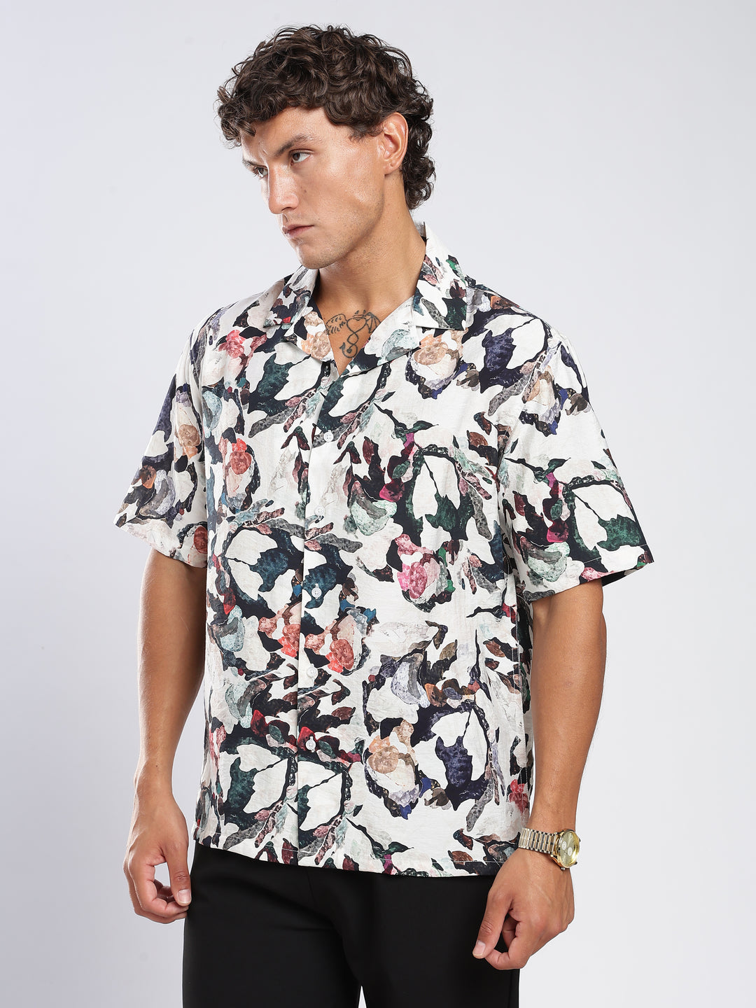 Offwhite Printed Boxy Fit Casual Shirt
