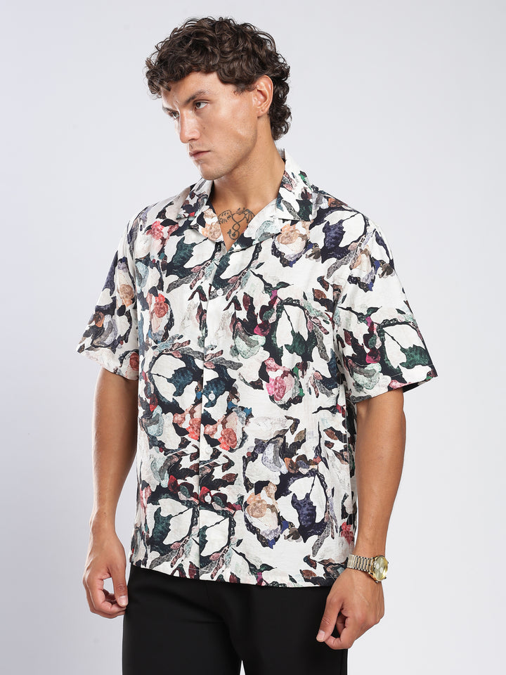 Offwhite Printed Boxy Fit Casual Shirt
