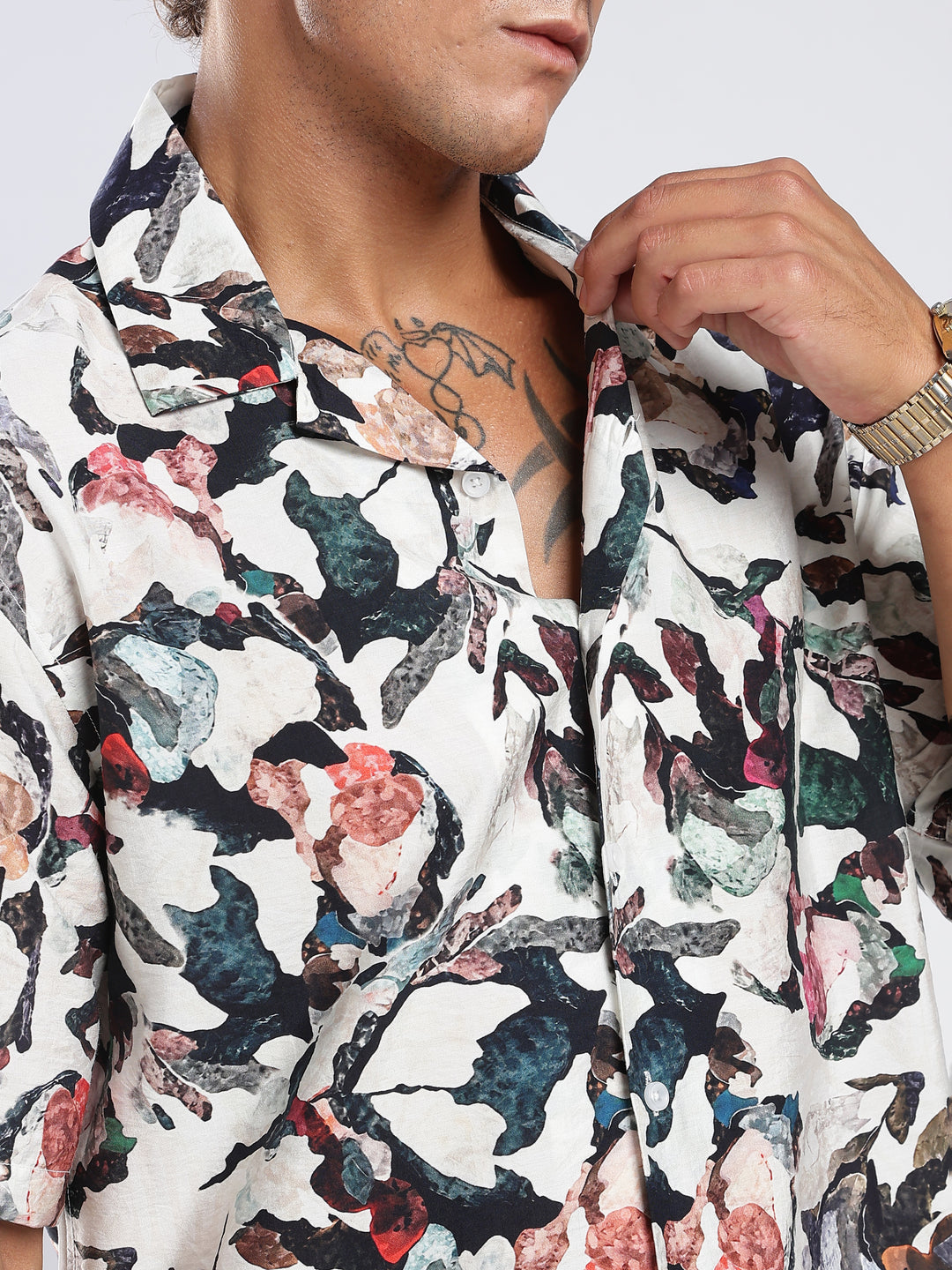 Offwhite Printed Boxy Fit Casual Shirt