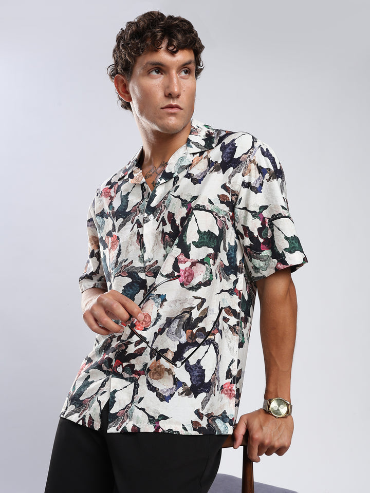 Offwhite Printed Boxy Fit Casual Shirt