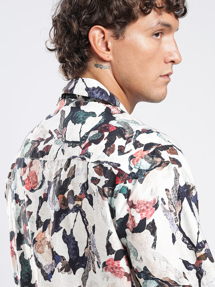 Offwhite Printed Boxy Fit Casual Shirt
