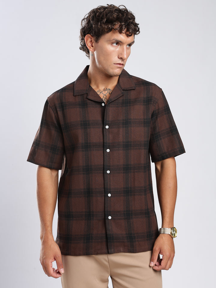 Brown Checked Boxy Fit Casual Shirt