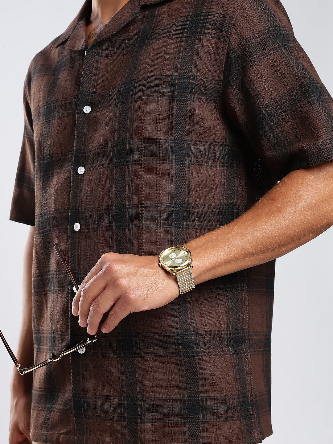 Brown Checked Boxy Fit Casual Shirt