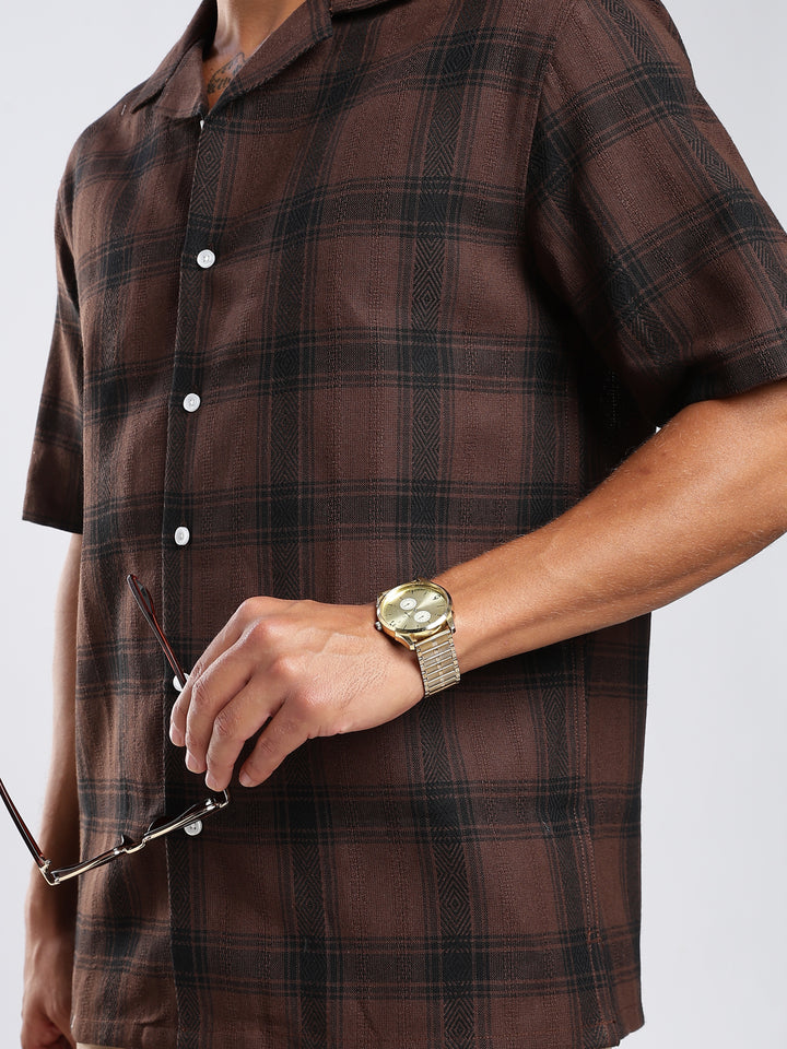 Brown Checked Boxy Fit Casual Shirt
