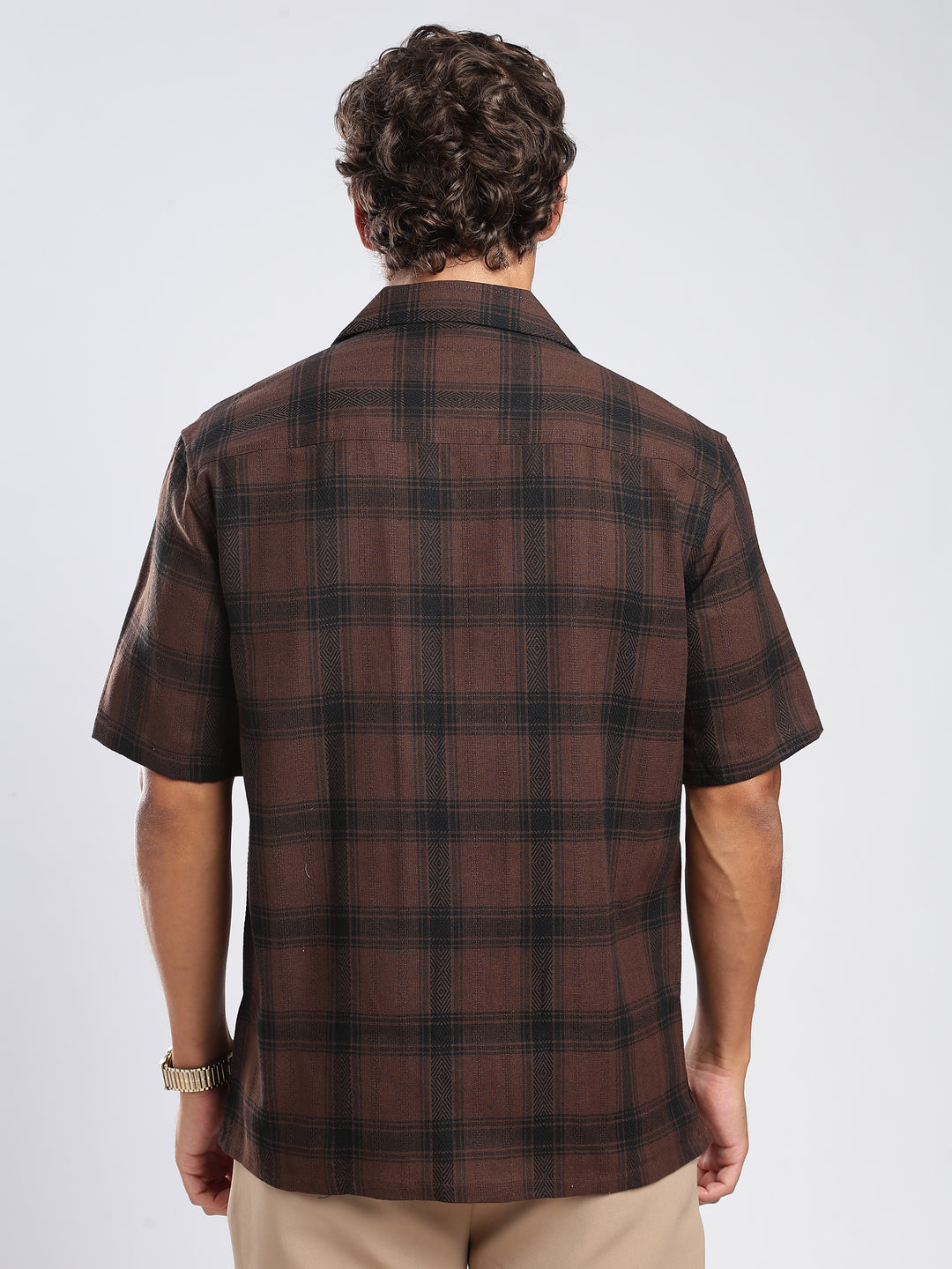 Brown Checked Boxy Fit Casual Shirt