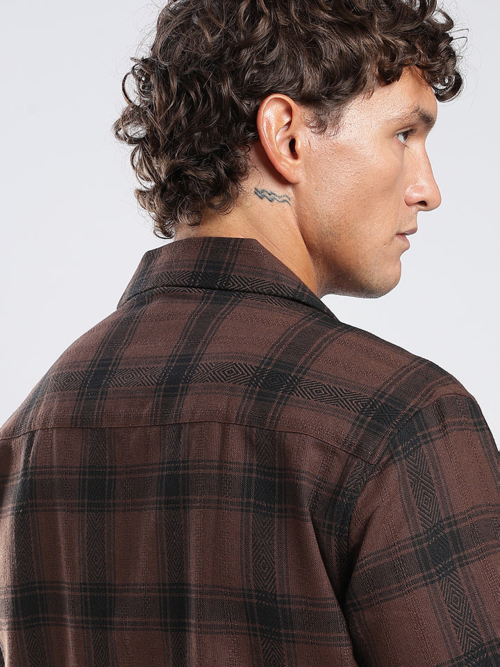 Brown Checked Boxy Fit Casual Shirt