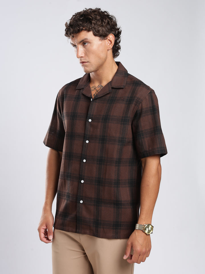 Brown Checked Boxy Fit Casual Shirt