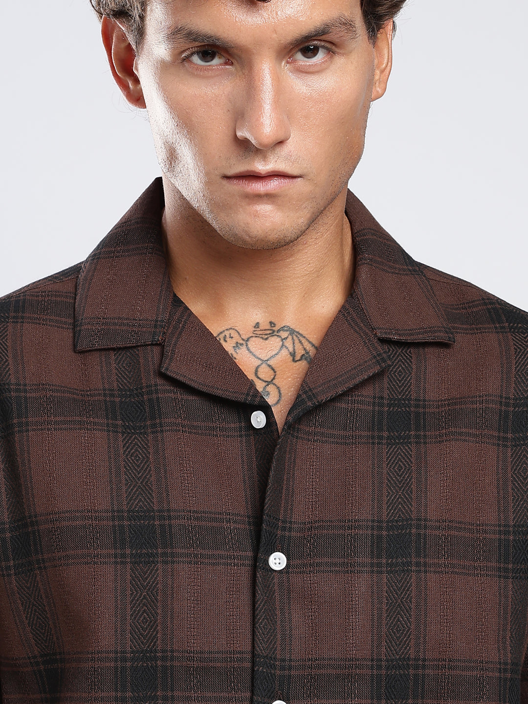 Brown Checked Boxy Fit Casual Shirt