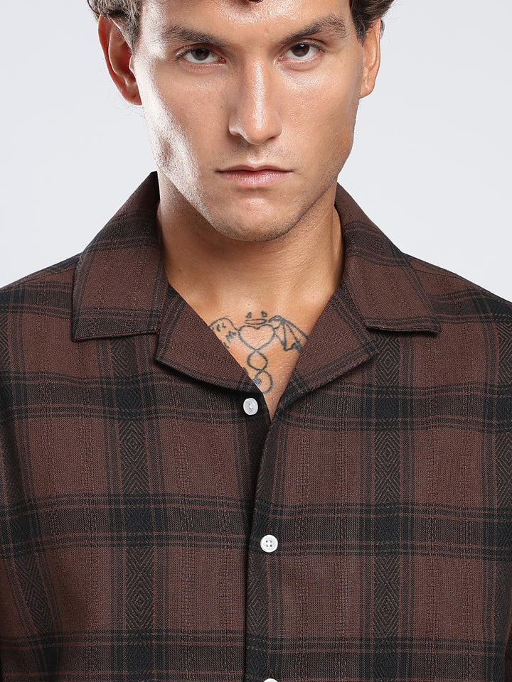 Brown Checked Boxy Fit Casual Shirt