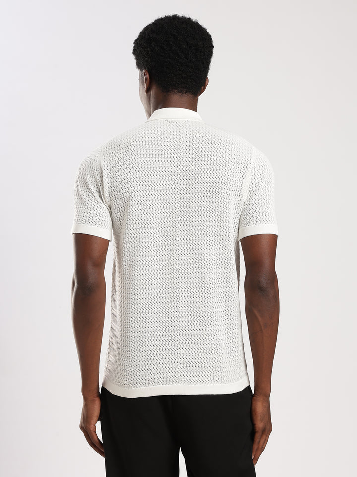 White Textured Regular Fit Flat Knit Shirt