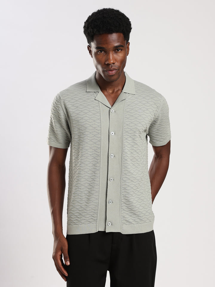 Mint Textured Regular Fit Flat Knit Shirt
