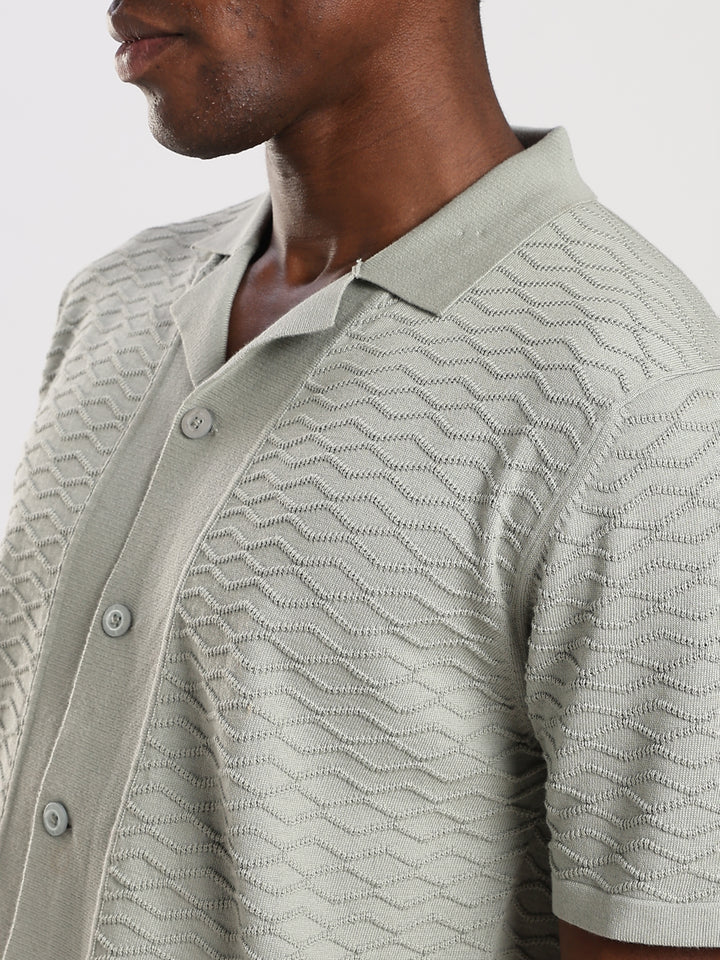 Mint Textured Regular Fit Flat Knit Shirt