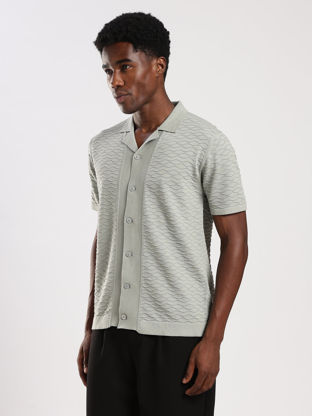 Mint Textured Regular Fit Flat Knit Shirt