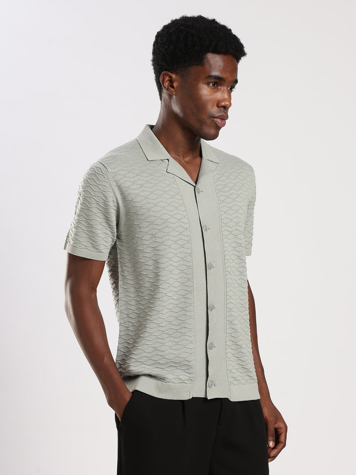 Mint Textured Regular Fit Flat Knit Shirt