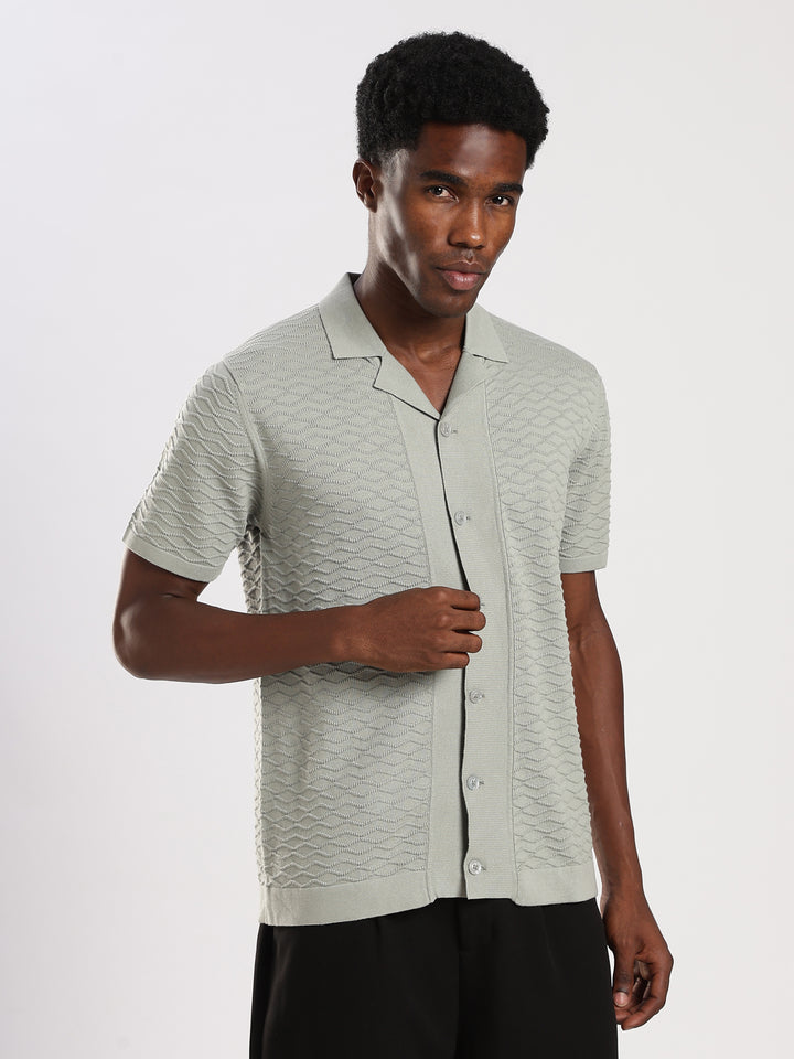Mint Textured Regular Fit Flat Knit Shirt