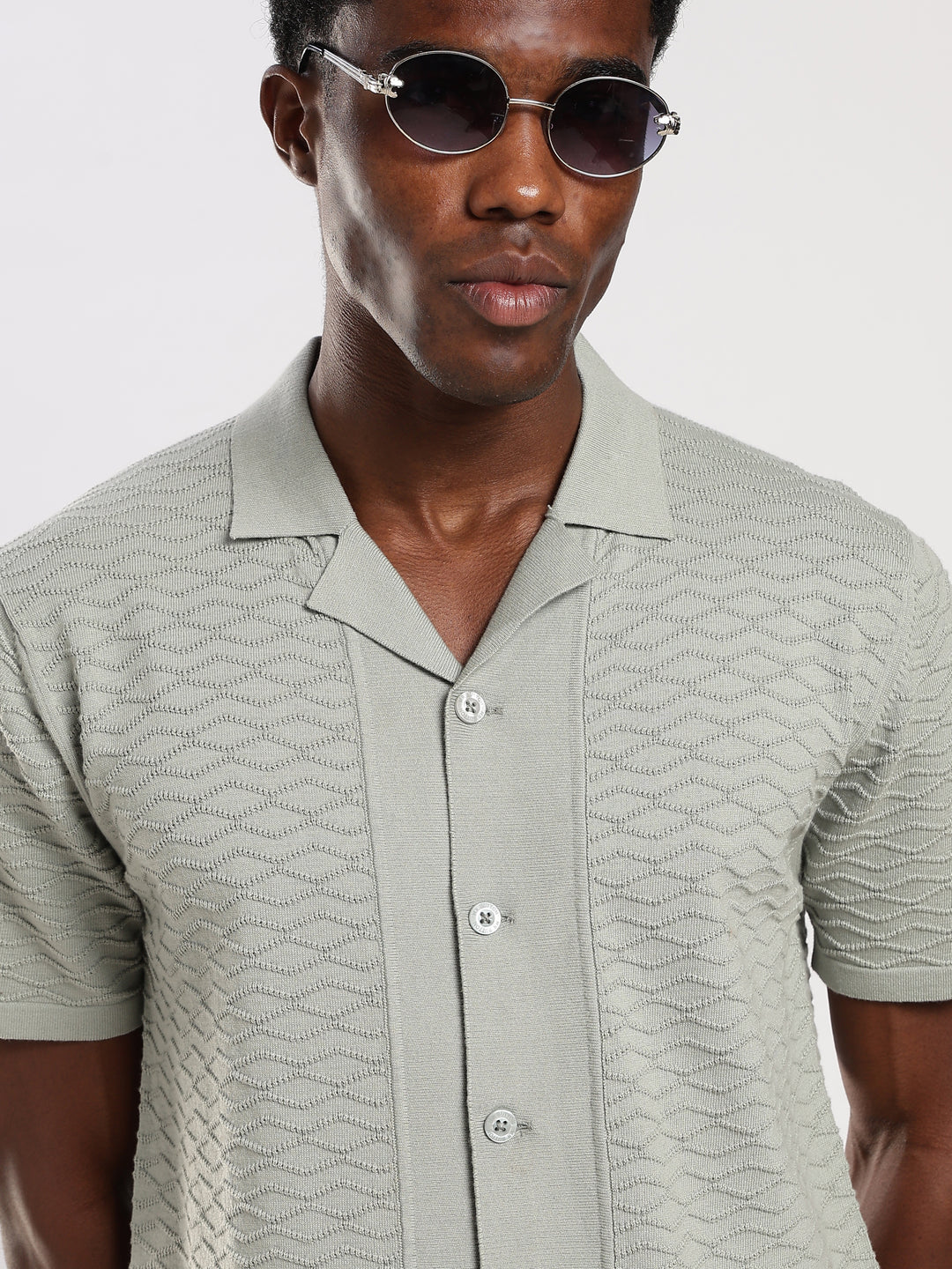 Mint Textured Regular Fit Flat Knit Shirt