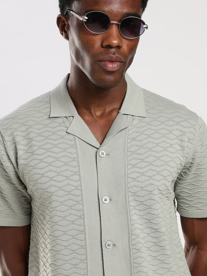 Mint Textured Regular Fit Flat Knit Shirt