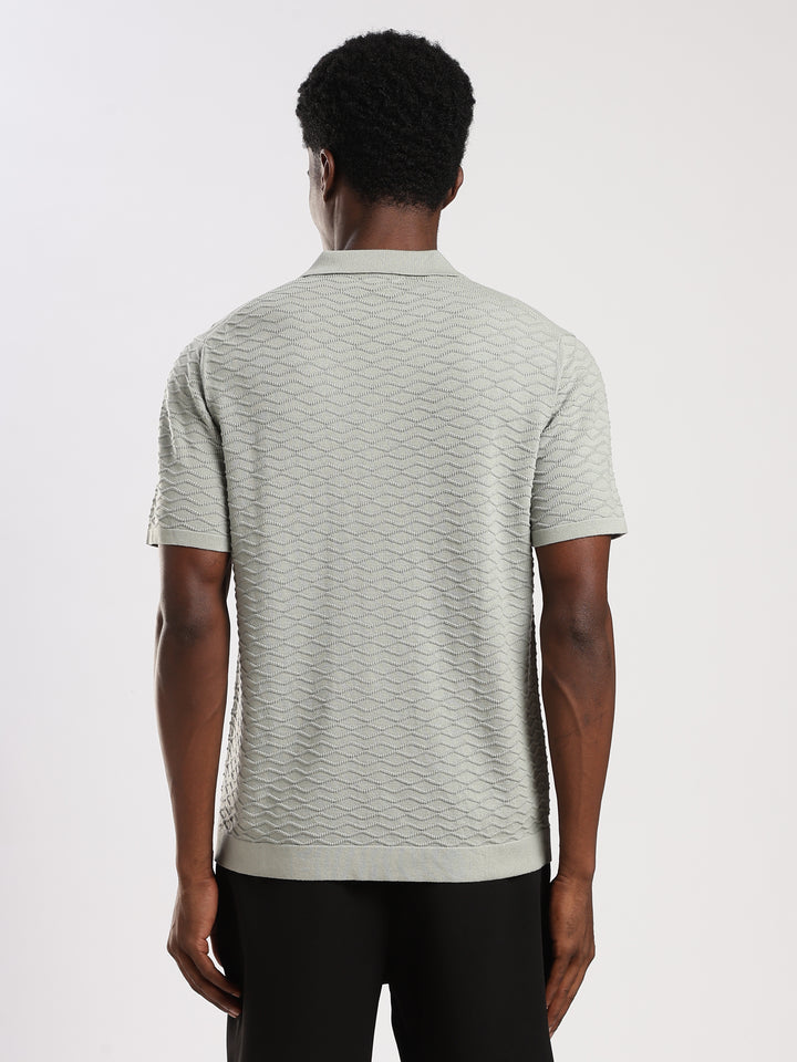 Mint Textured Regular Fit Flat Knit Shirt