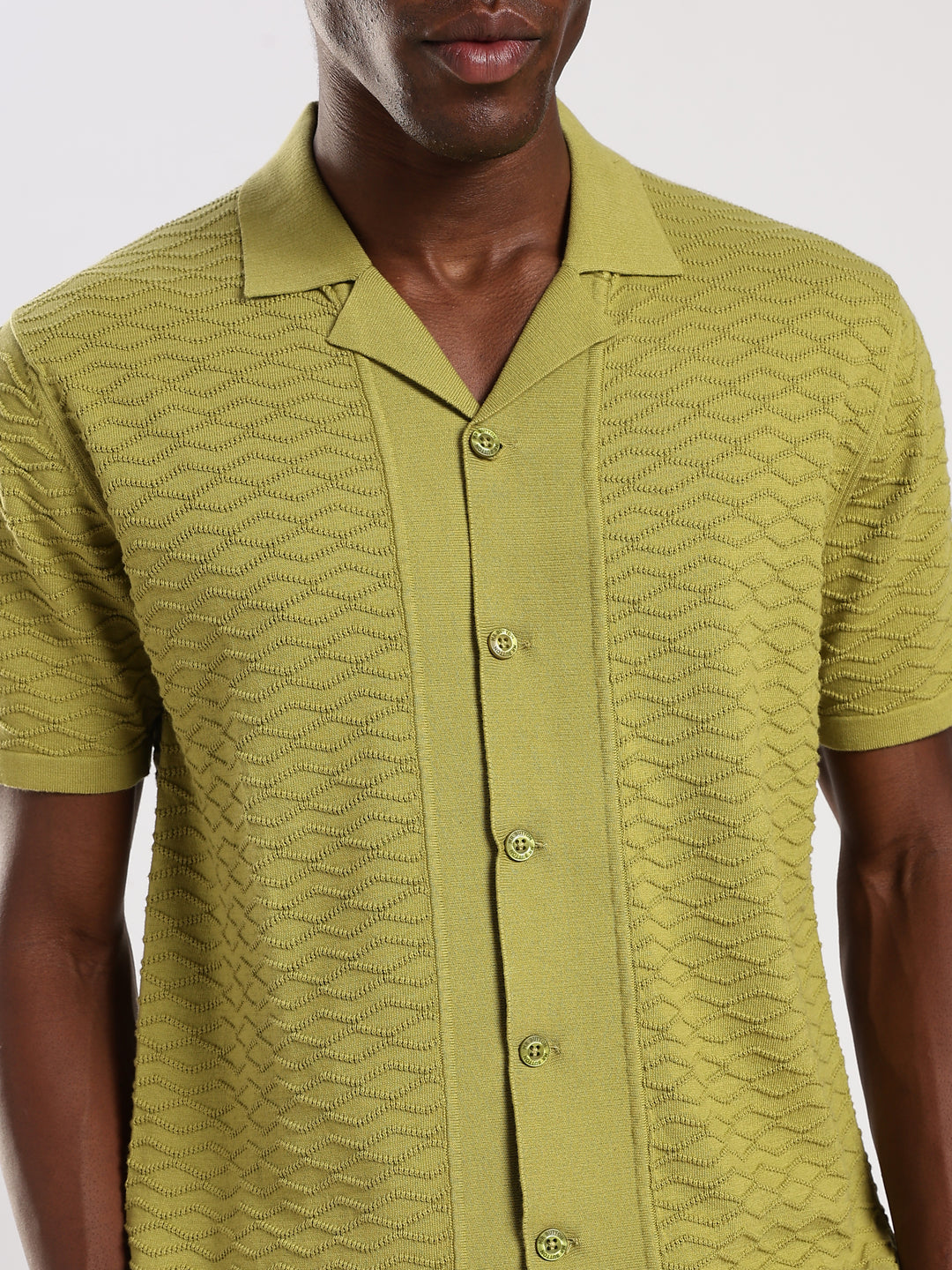 Green Textured Regular Fit Flat Knit Shirt
