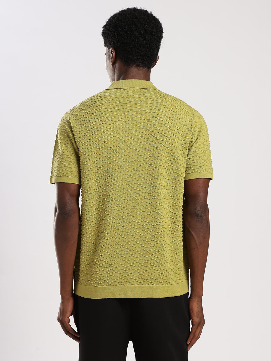 Green Textured Regular Fit Flat Knit Shirt