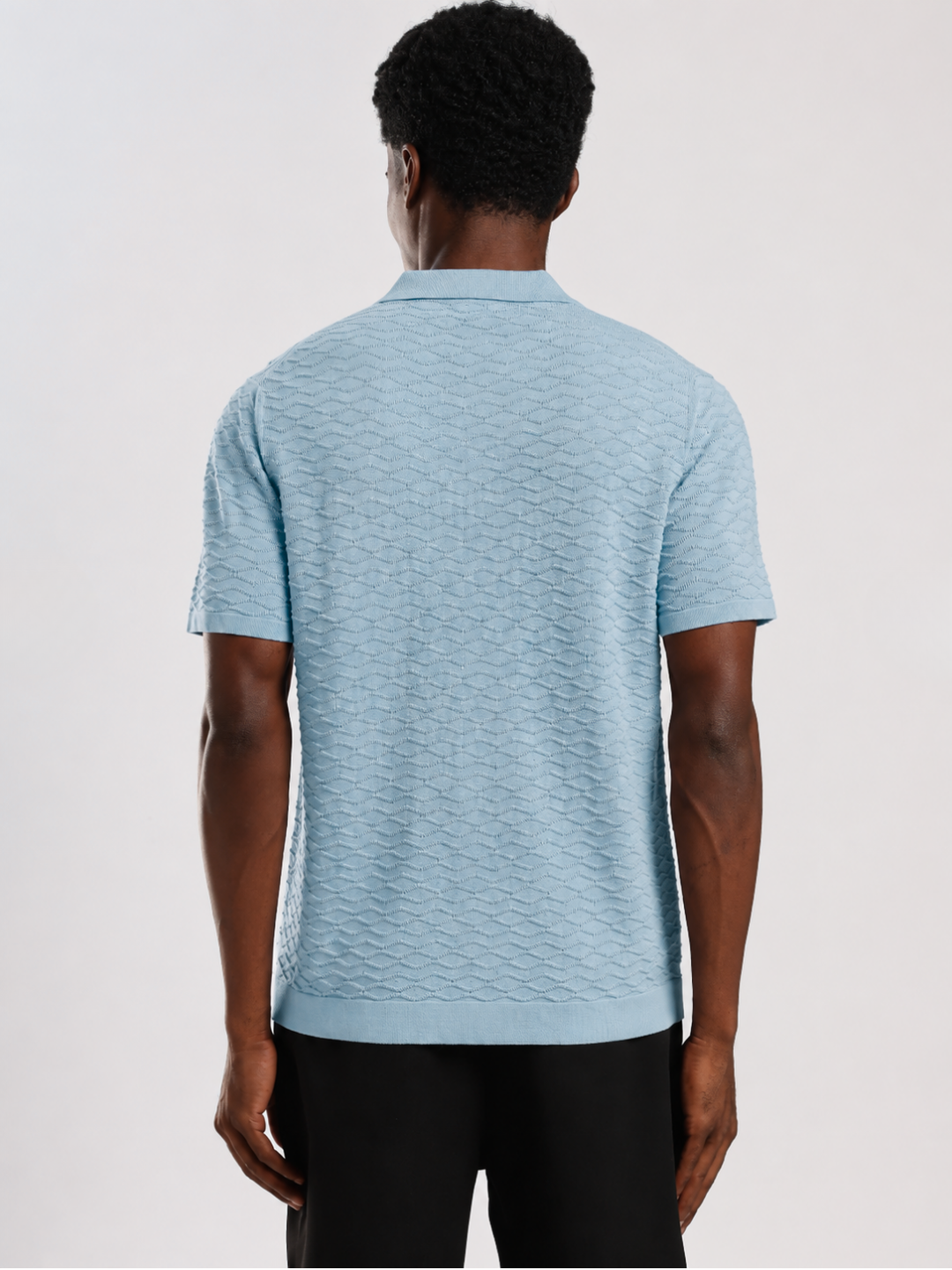 Blue Textured Regular Fit Flat Knit Shirt