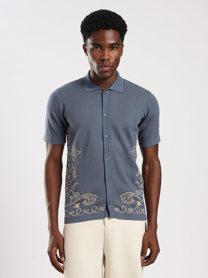 Ink Blue Regular Fit Flat Knit Shirt