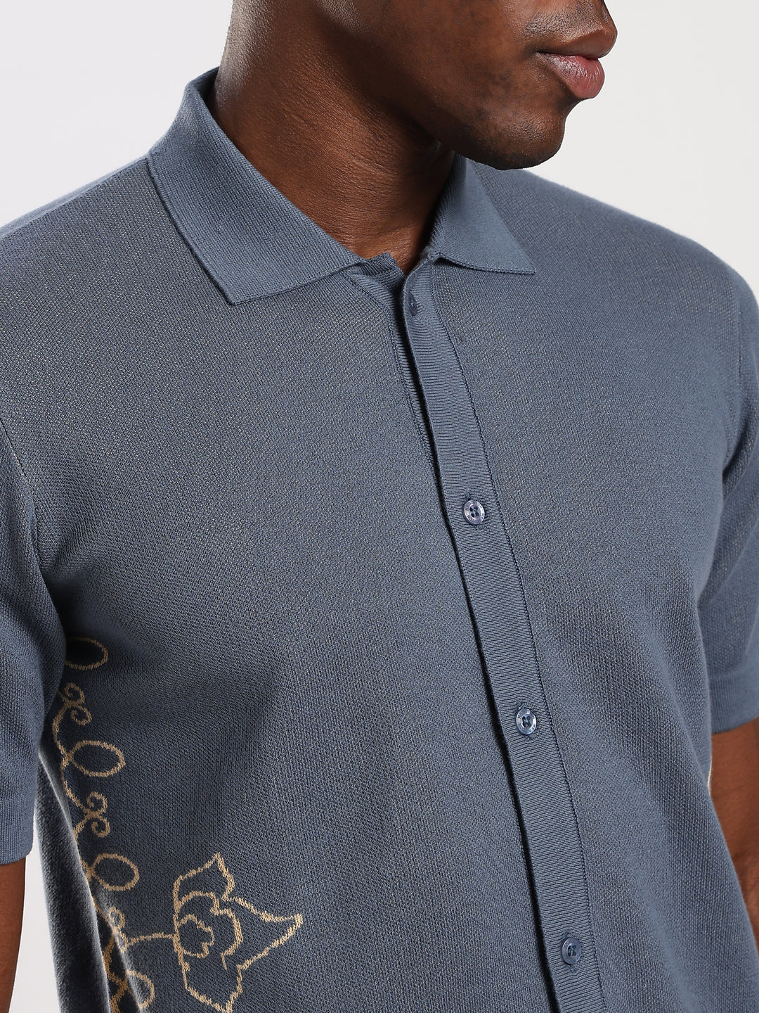 Ink Blue Regular Fit Flat Knit Shirt