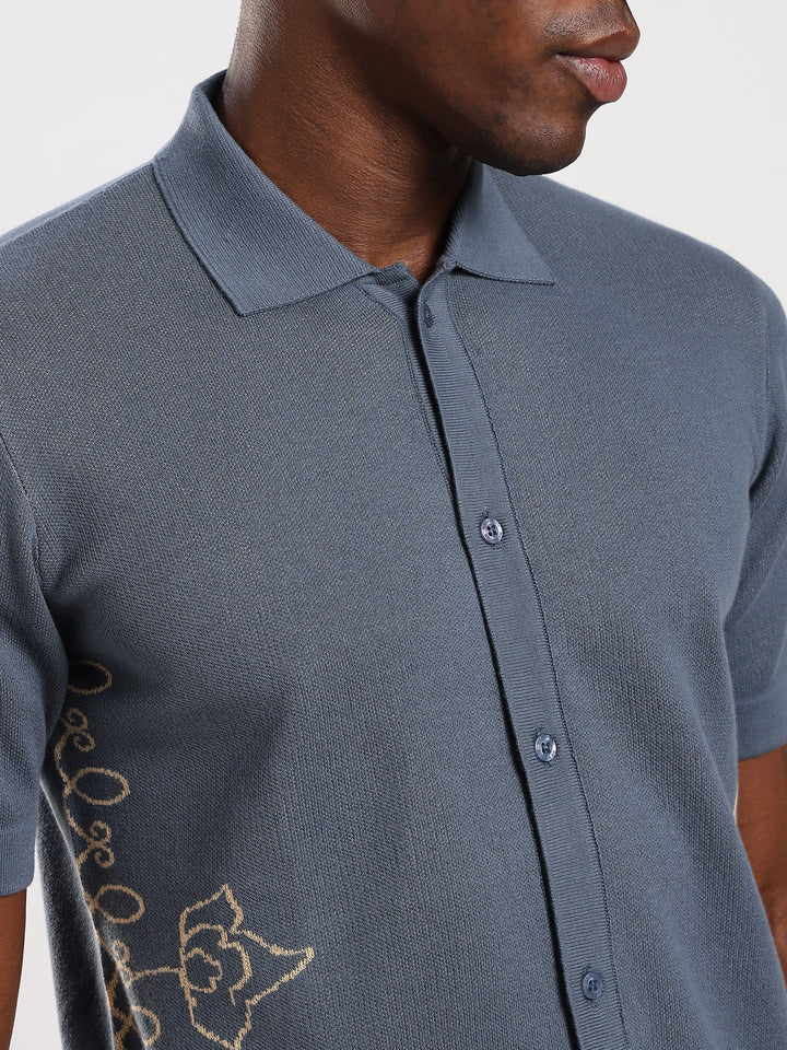 Ink Blue Regular Fit Flat Knit Shirt