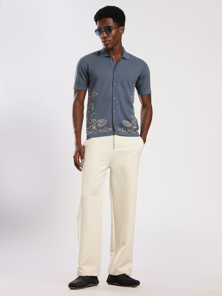 Ink Blue Regular Fit Flat Knit Shirt