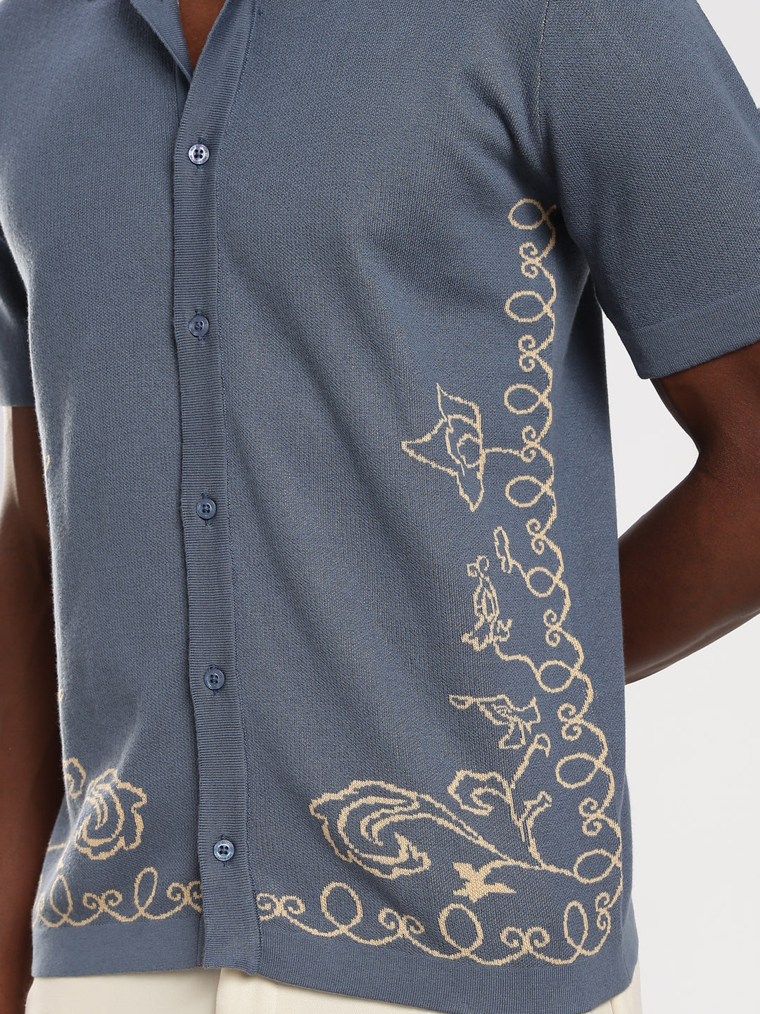Ink Blue Regular Fit Flat Knit Shirt