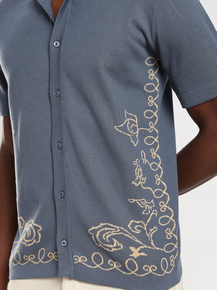 Ink Blue Regular Fit Flat Knit Shirt