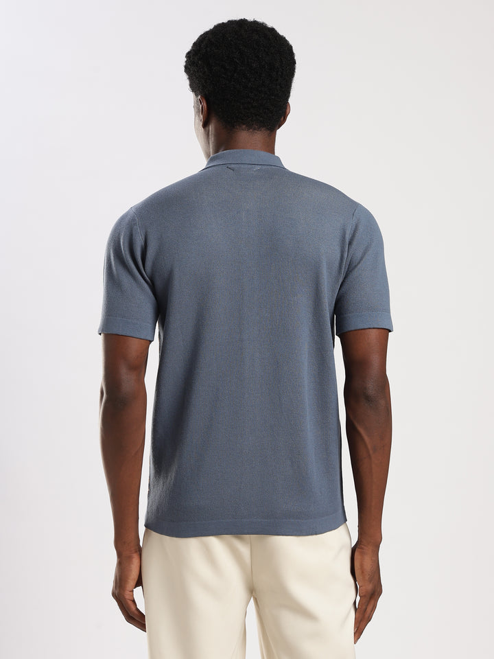 Ink Blue Regular Fit Flat Knit Shirt