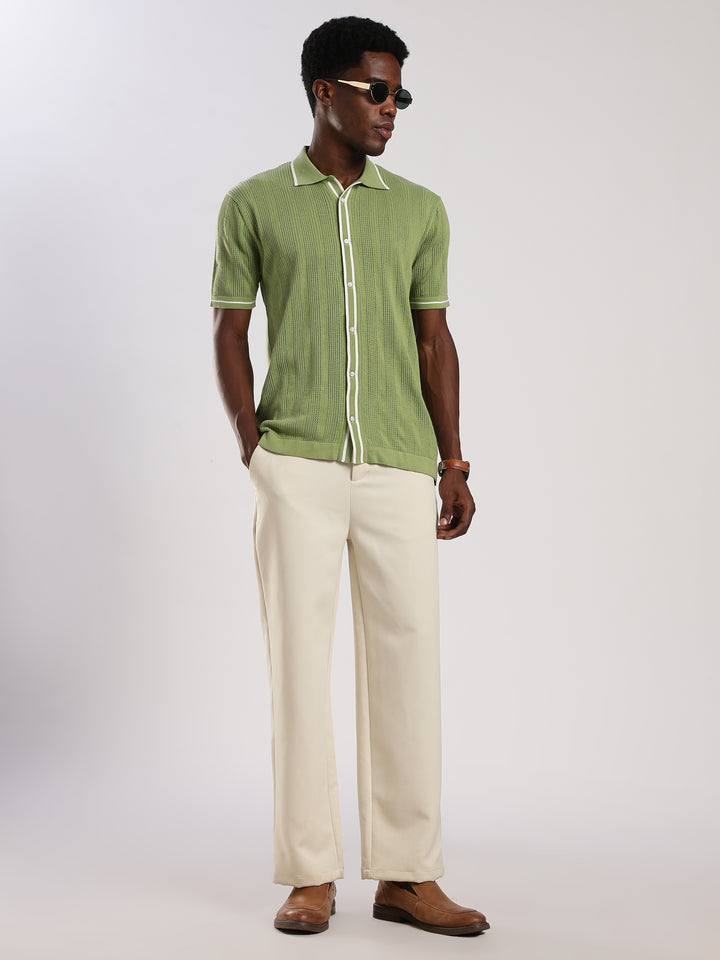 Green Textured Flat Knit Shirt