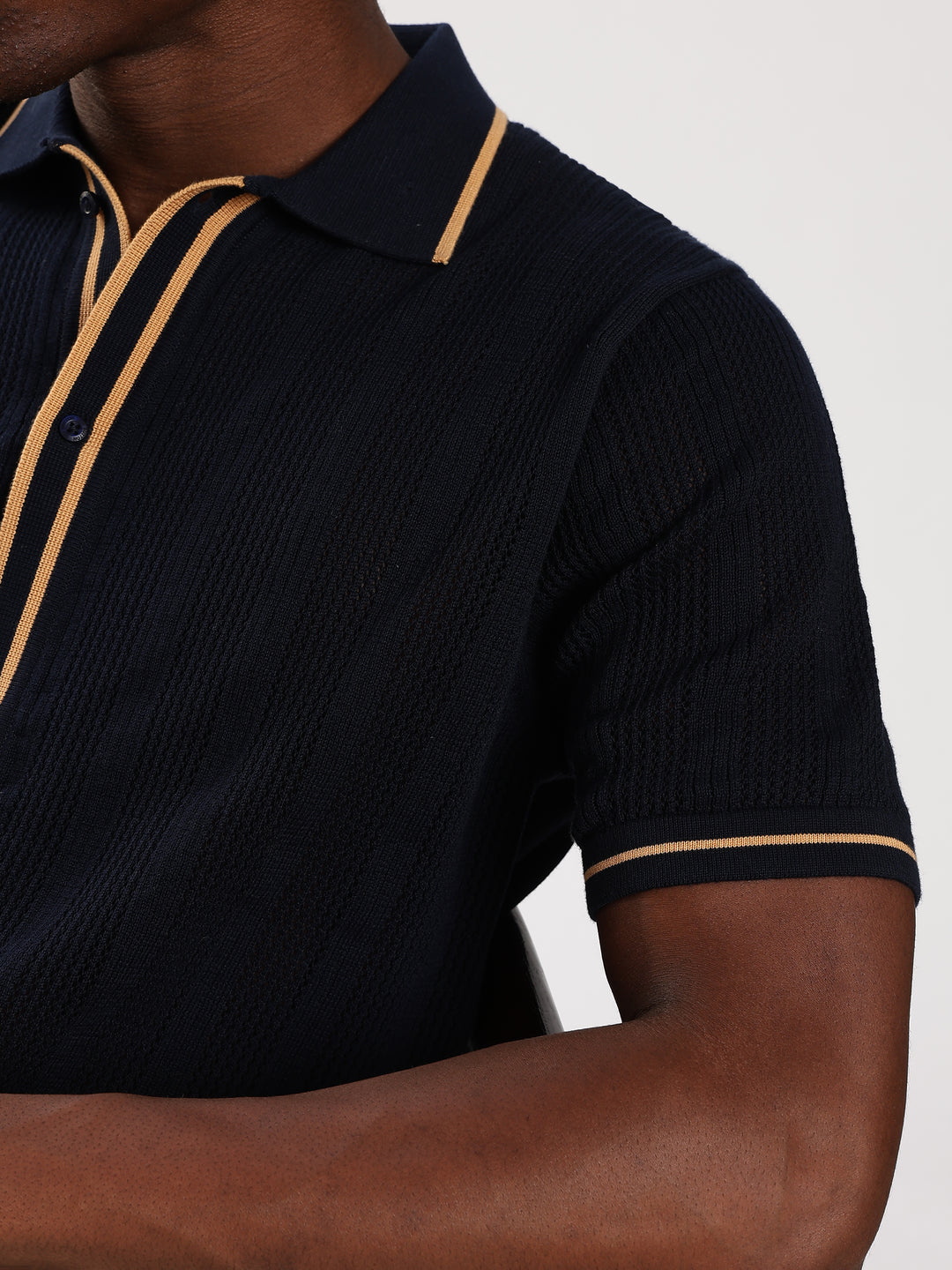 Navy Textured Flat Knit Shirt