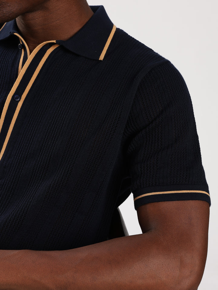 Navy Textured Flat Knit Shirt