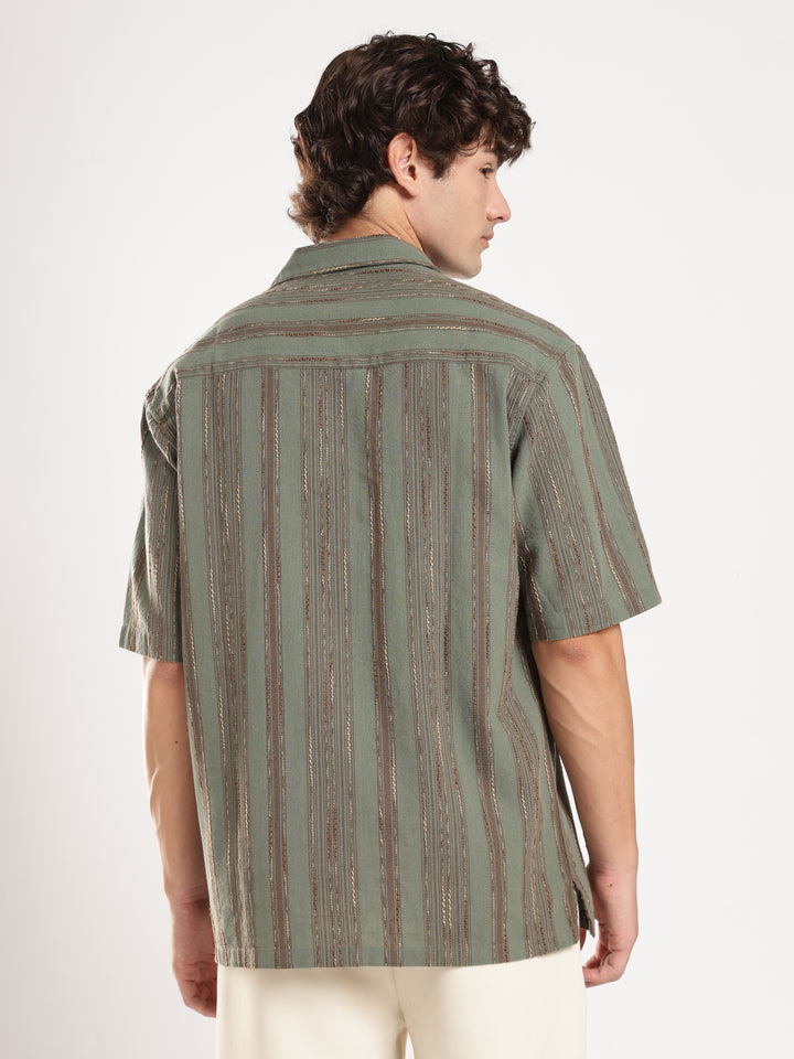 Pastel Green Striped Boxy Fit Casual Shirt
