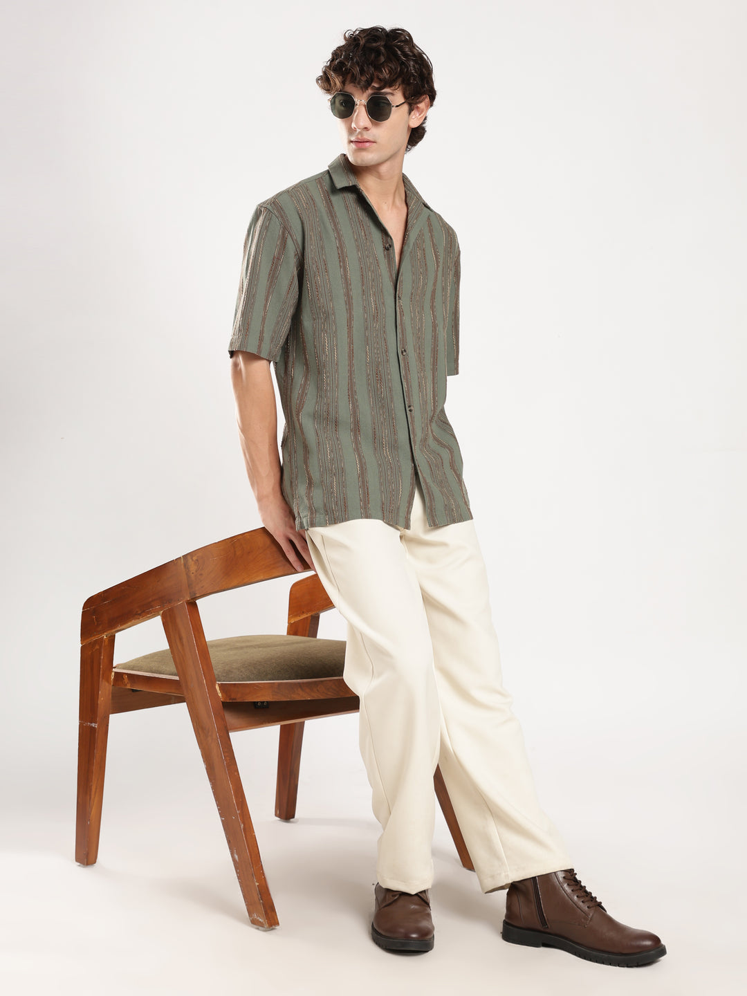 Pastel Green Striped Boxy Fit Casual Shirt