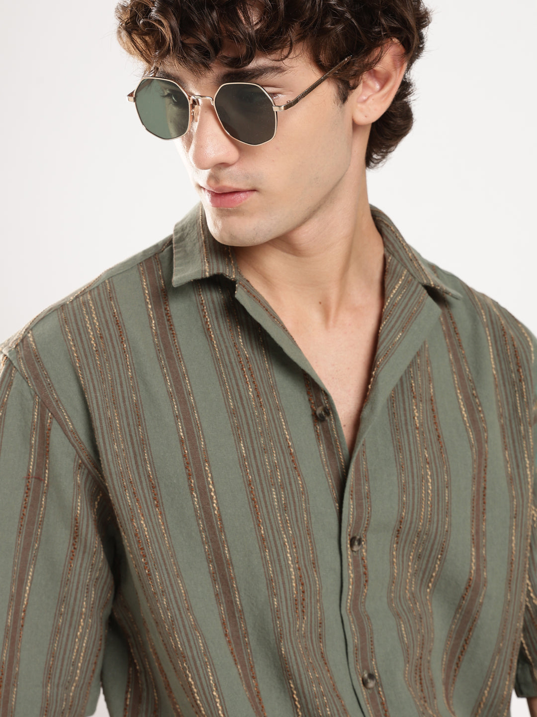 Pastel Green Striped Boxy Fit Casual Shirt