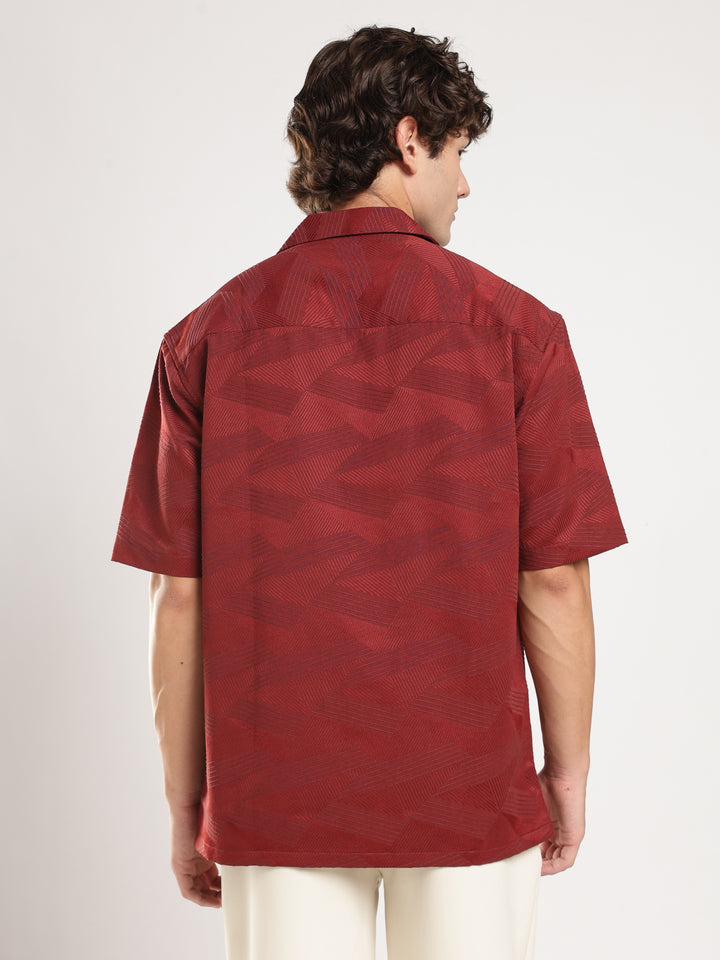 Rust Self Design Boxy Fit Casual Shirt