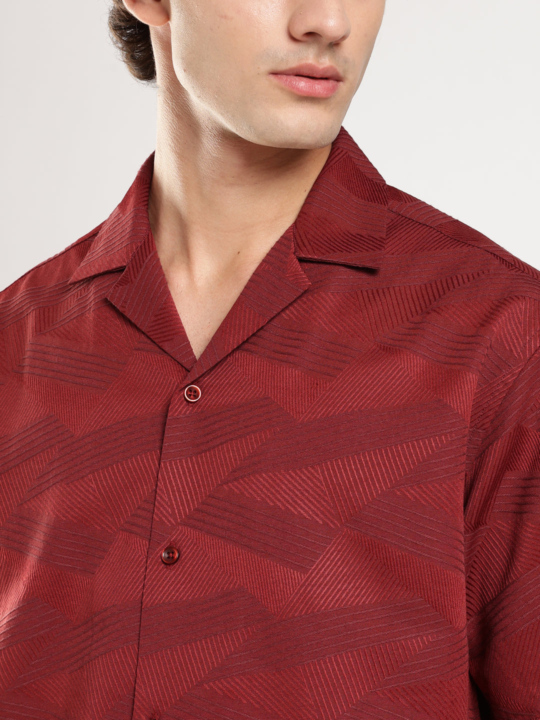 Rust Self Design Boxy Fit Casual Shirt