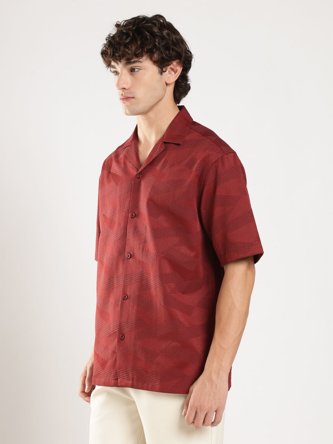 Rust Self Design Boxy Fit Casual Shirt