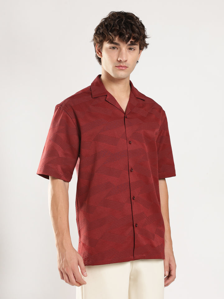 Rust Self Design Boxy Fit Casual Shirt