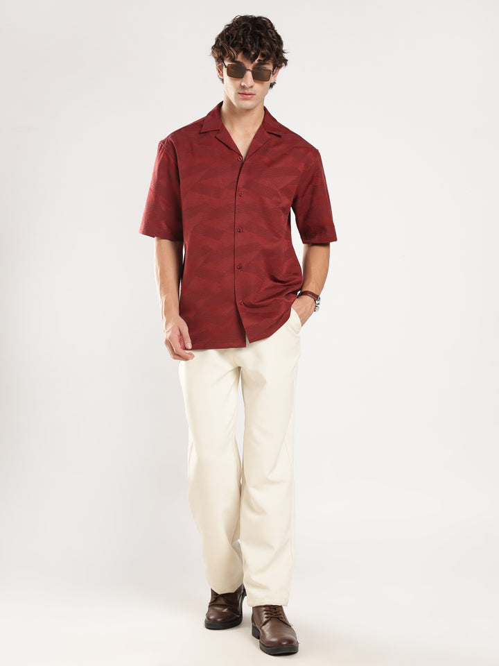 Rust Self Design Boxy Fit Casual Shirt